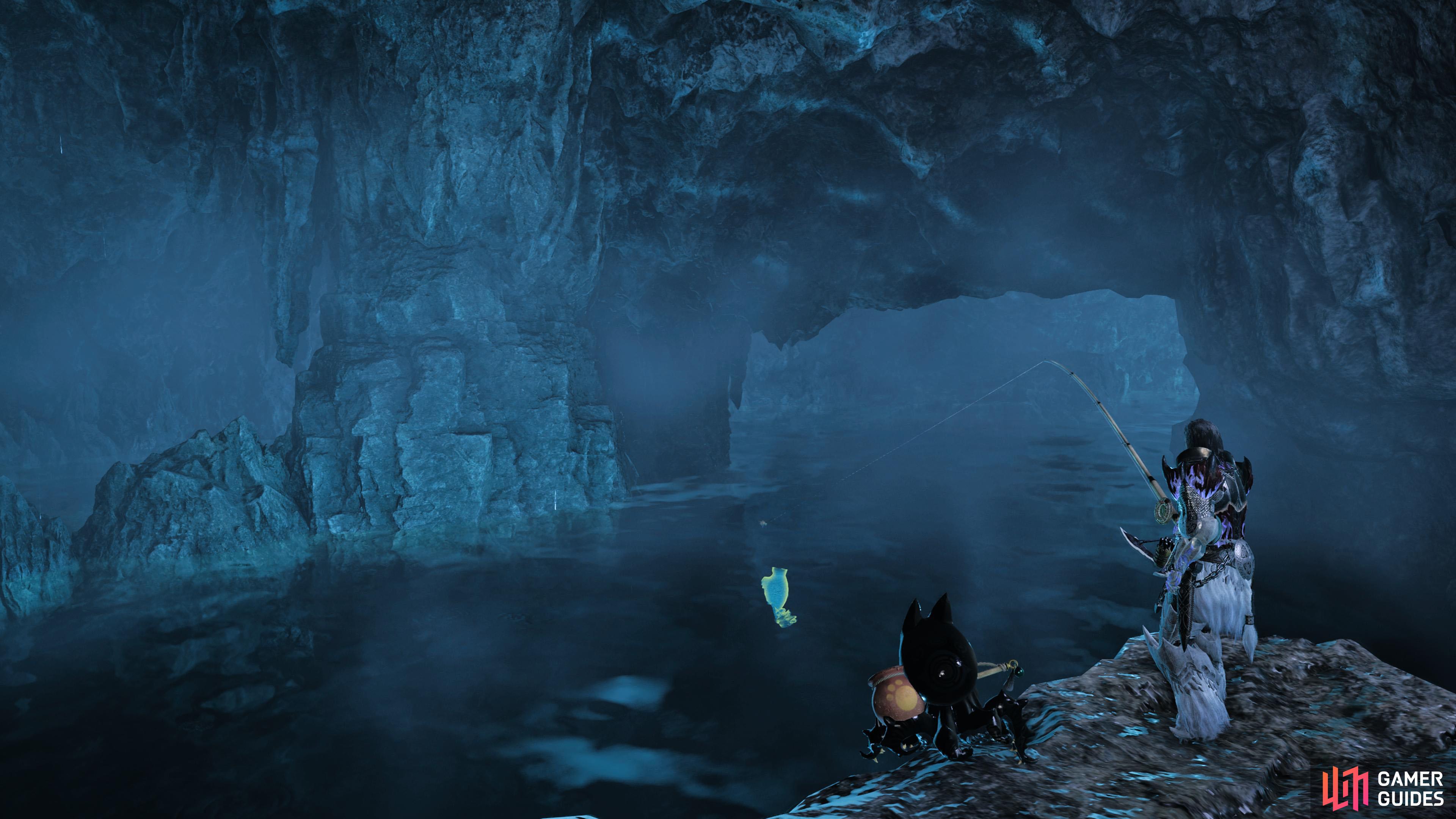 The Underground Lake in Scarlet Forest is the perfect fishing spot for the Grand Escunite.