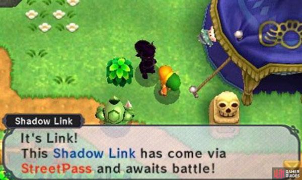 Once you’ve successfully StreetPassed somebody, a signpost will appear in the field below Gramps. Check the signpost to view the Shadow Link’s bounty and location. Then it’s just a matter of heading to the location and looking for an ominous, shadowy Link casually standing around. Speak with the Shadow Link and you’ll be given the choice to fight him.