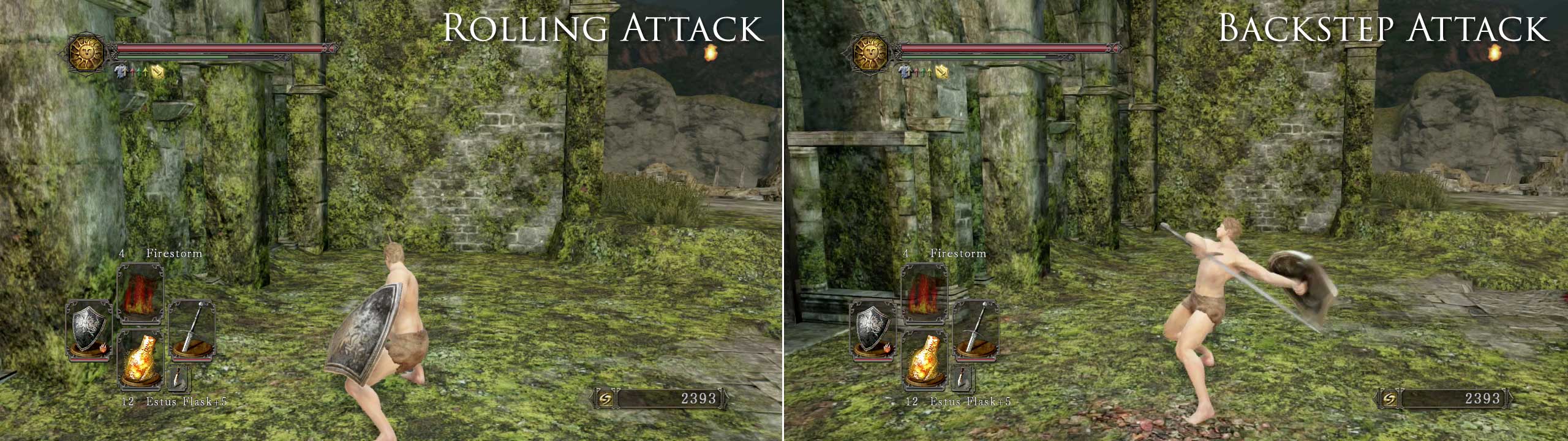 Here’s what the Rolling attack and Backstep Attacks look like with a Great Sword.