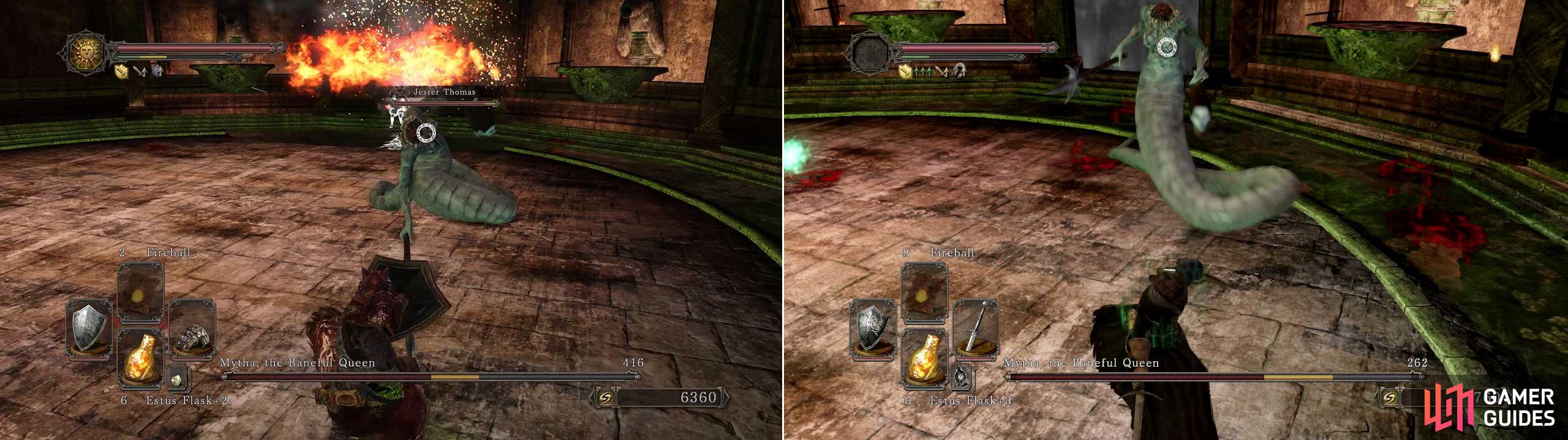 Jester does some SERIOUS damage to her, but it WILL remove most of the challenge for this fight if you don’t do it solo (left pic).