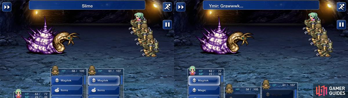 Ymir will use Slime as a regular attack which can cause Slow. When Ymir "Gwarks" it will retreat into its shell. DO NOT attack it at this point.
