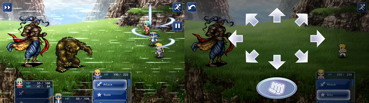 Gale Cut will take off around 50 HP per character so keep your HP up. When Sabin arrives, follow the on-screen instructions to unleash his ability Raging Fist.