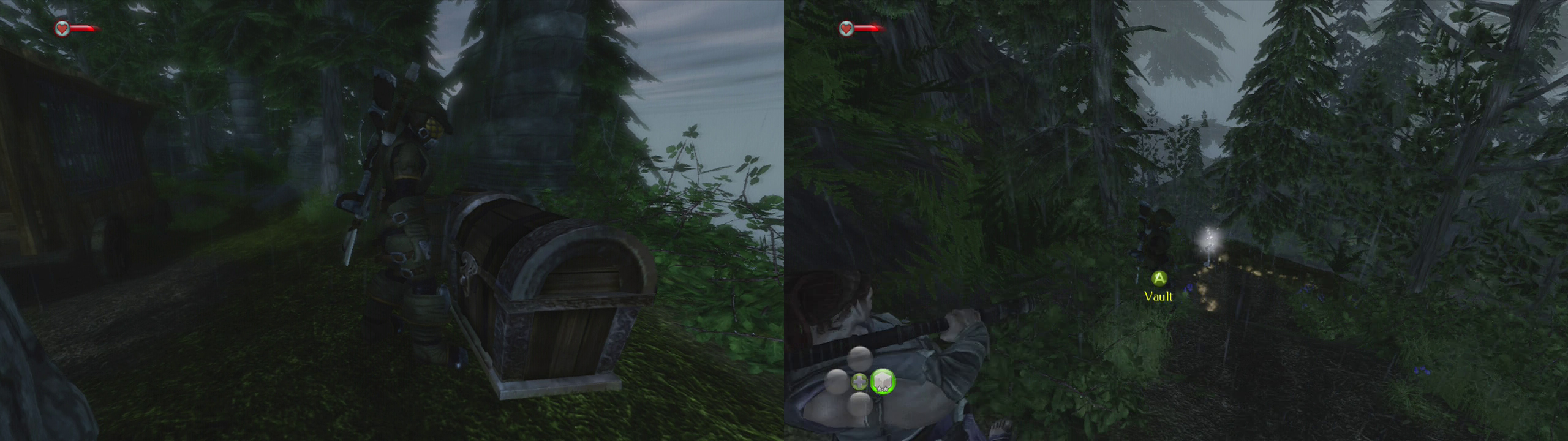 Keep an eye out for chests (left) as you move through this area and be sure to grab the silver key from a lower ledge to the left of the main path (right).
