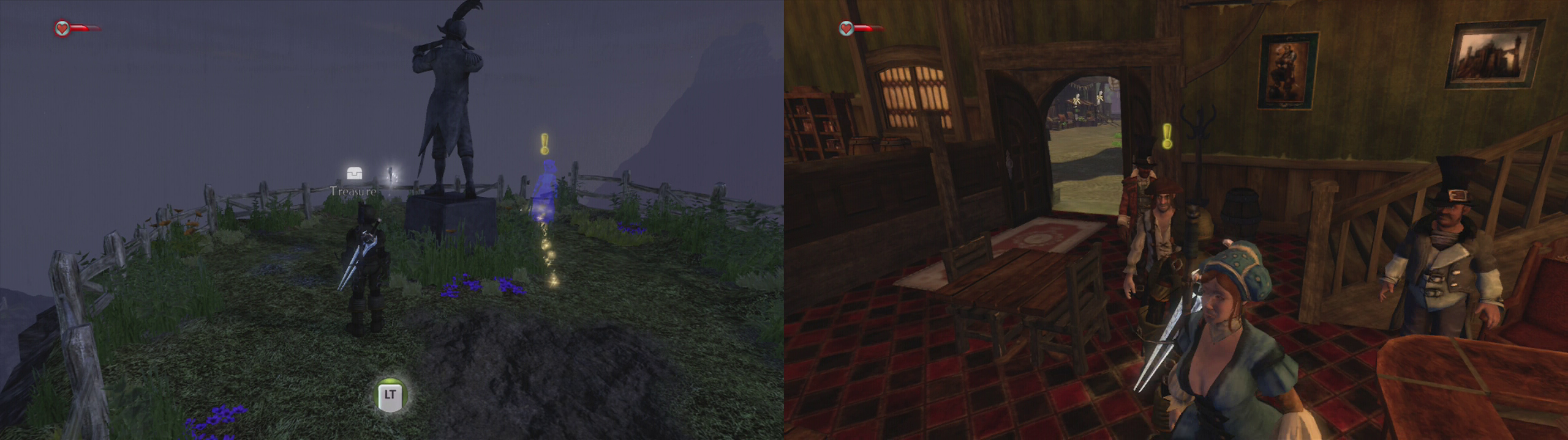 Pick up the quest from the ghost (and the key nearby) (left) and then head to Bowerstone to seduce your target (right).