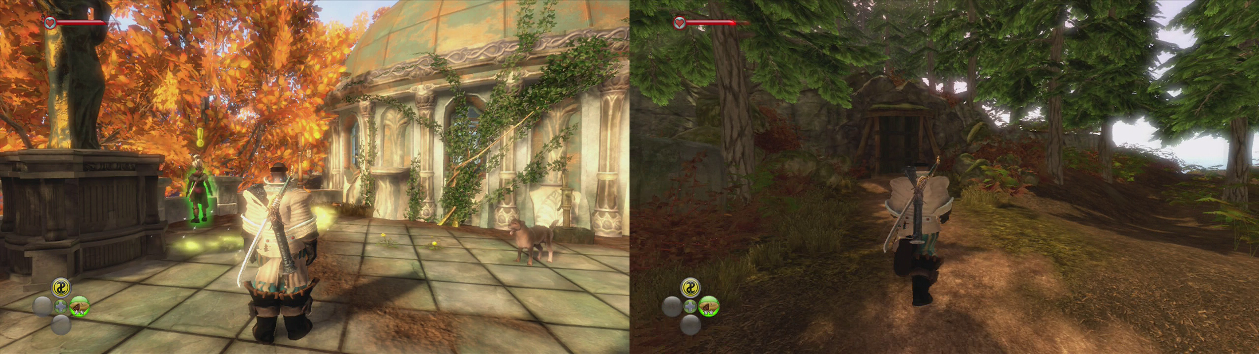 This quest is started by Tommy near the Temple of Light (left). Enter the Echo Cave (right) to begin.