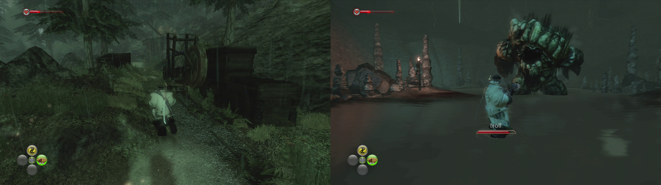 Find the mine shaft near the train tracks (left) and kill the troll inside (right).
