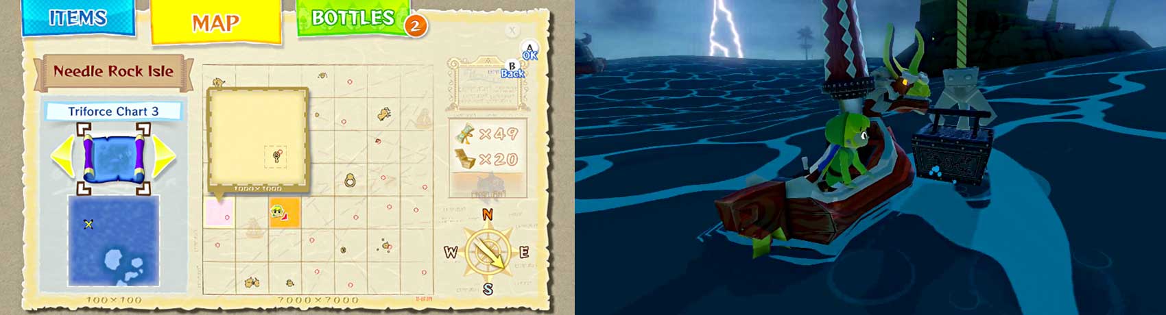 Now, you will using these charts like any other charts. When you sail to the proper spot, use the map to find the treasure marked with the X and use the Grappling Hook to get the treasure.