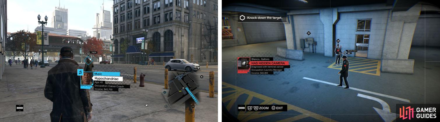 Citizen Rewards are marked with a blue diamond (left), while enemies and potential threats are marked with red (right).