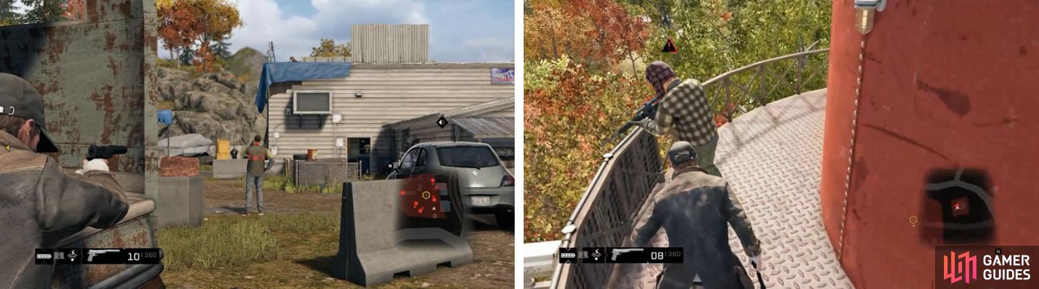 Quietly make your way in by killing any Militia on the ground (left) and then take out the tower (right) to allow you to take out the rest.