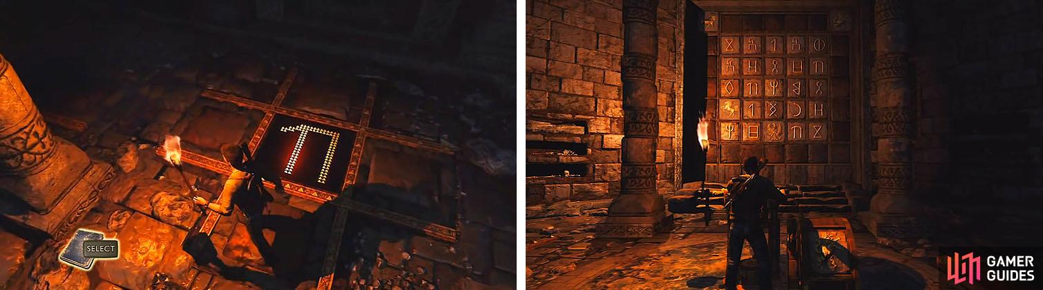 Use the illuminations (left) to figure out the emblem's location on the grid (right).