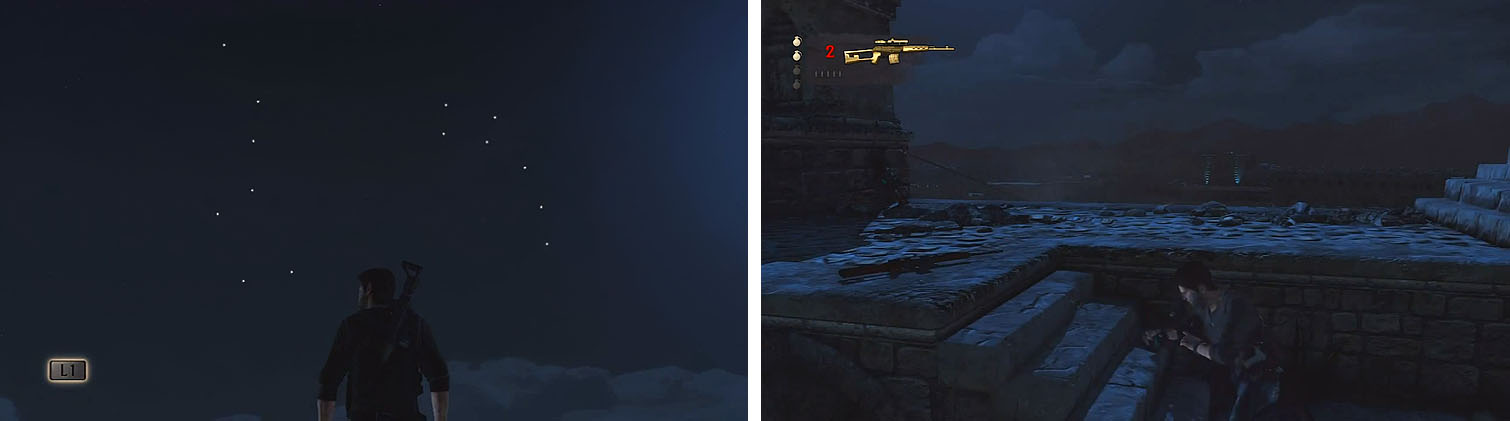 Use the constellation to find the entrance (left) and then take out the RPGs (right).