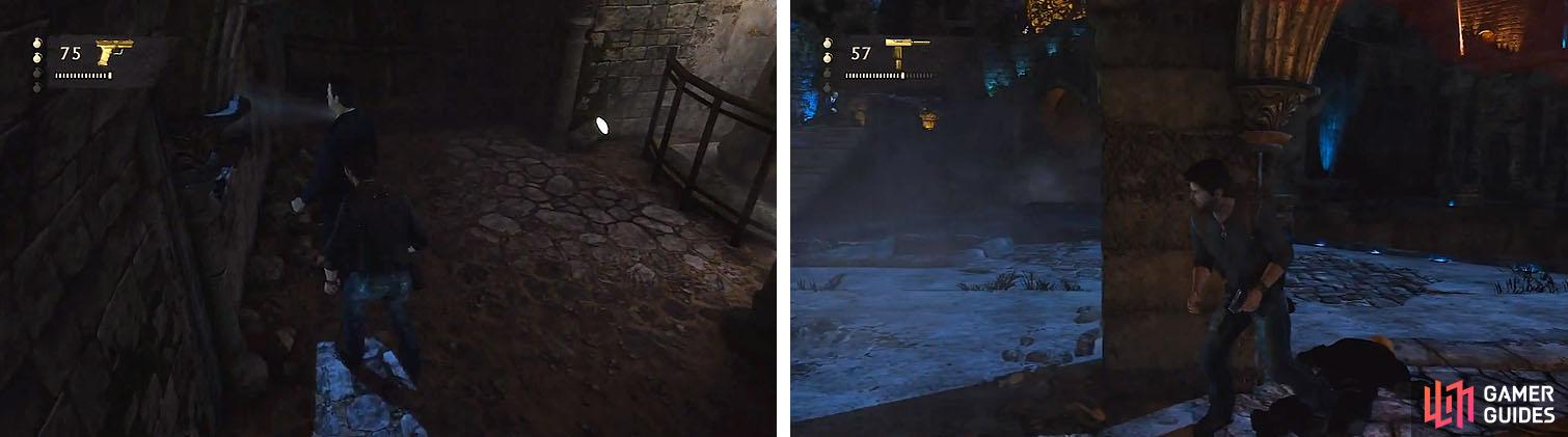 Use stealth (left) or simply open fire (right) on all of Talbot's men.