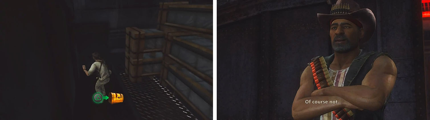 Make sure to get the treasure at the top of the hold (left) before you head down for the cutscene (right).
