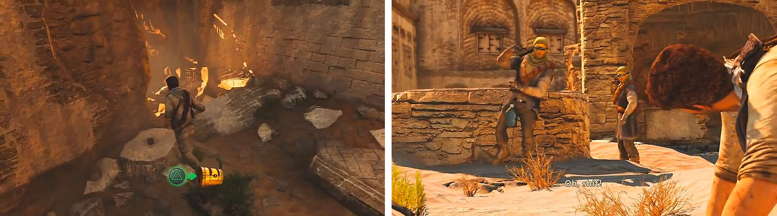 Make sure to get the treasure (left) before breaking through the door for a fight (right).