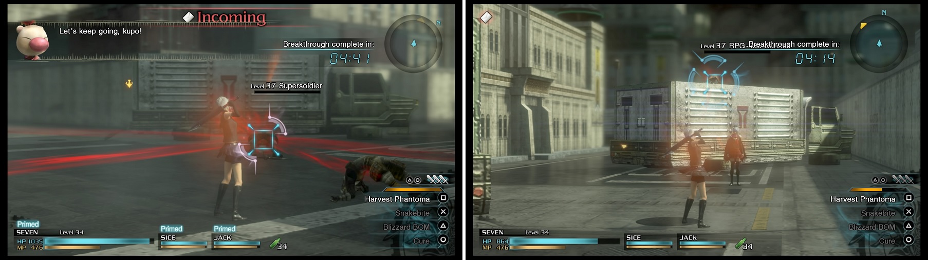 You’ll need to absorb every Phantoma you come across (left) to get the S-Rank. Make sure you keep an eye out for some RPG Gunners on the roofs of the trucks (right).
