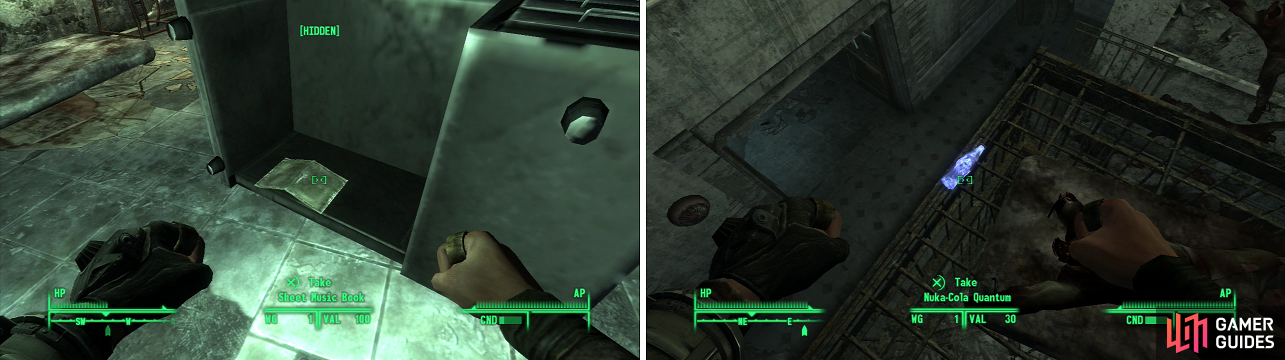 Sheet Music Books (left) will allow you to get some new tunes for your Pip-Boy radio, and Nuka-Cola Quantum (right) are a finite resource without the Quantum Chemist perk.