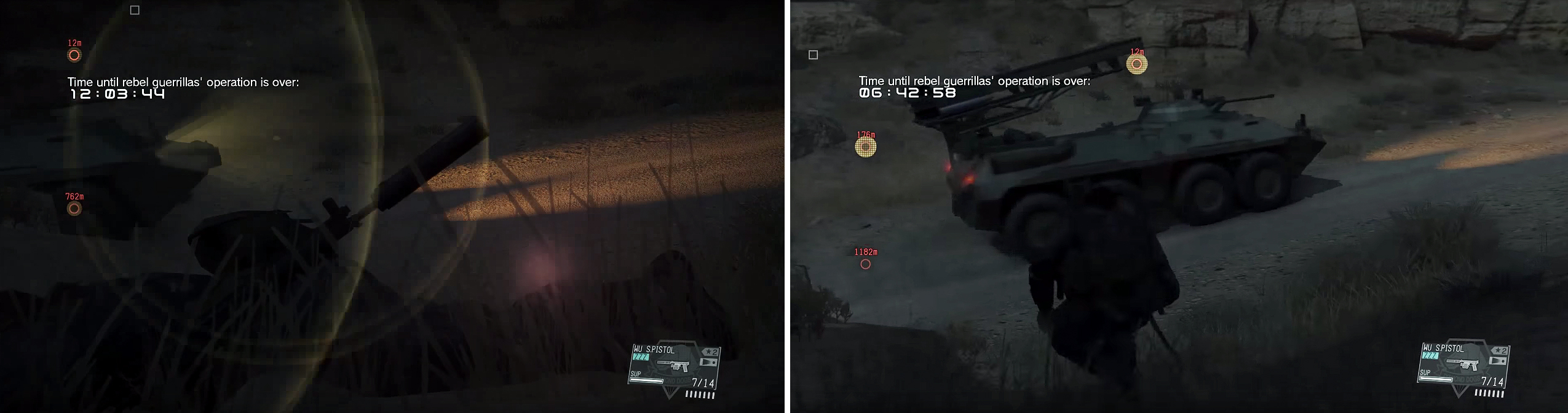 Look for the lens flare (left) and as soon as it disappears, you’re safe to move and get in behind the vehicle (right).