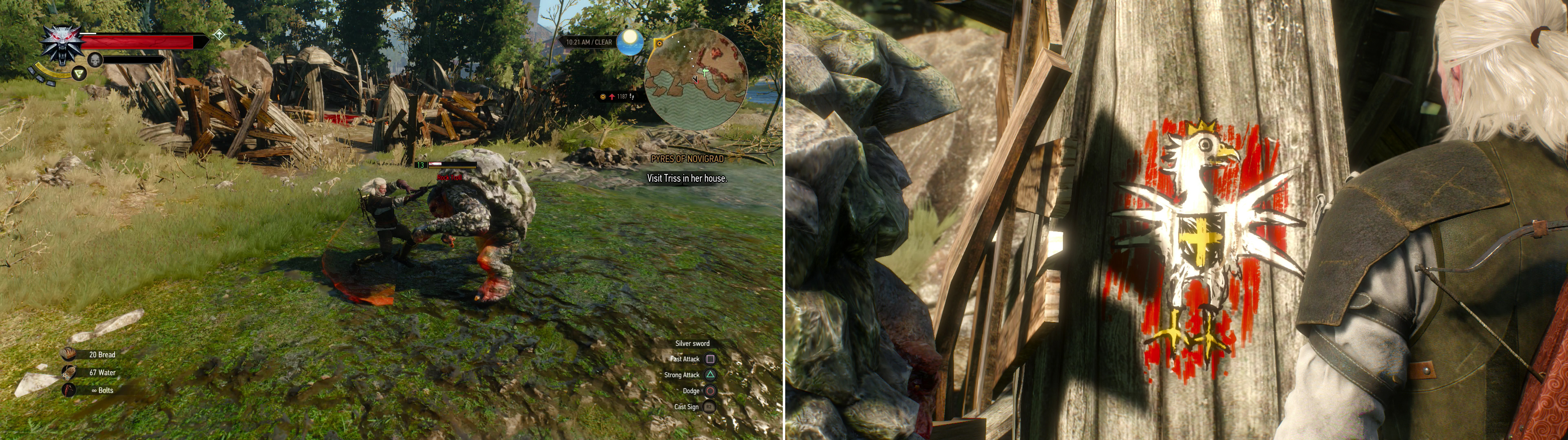 Either kill the Troll at White Eagle Fort (left) or help it set the camp to correct military order (right). Just… don’t let Geralt paint if you don’t want to torture art.