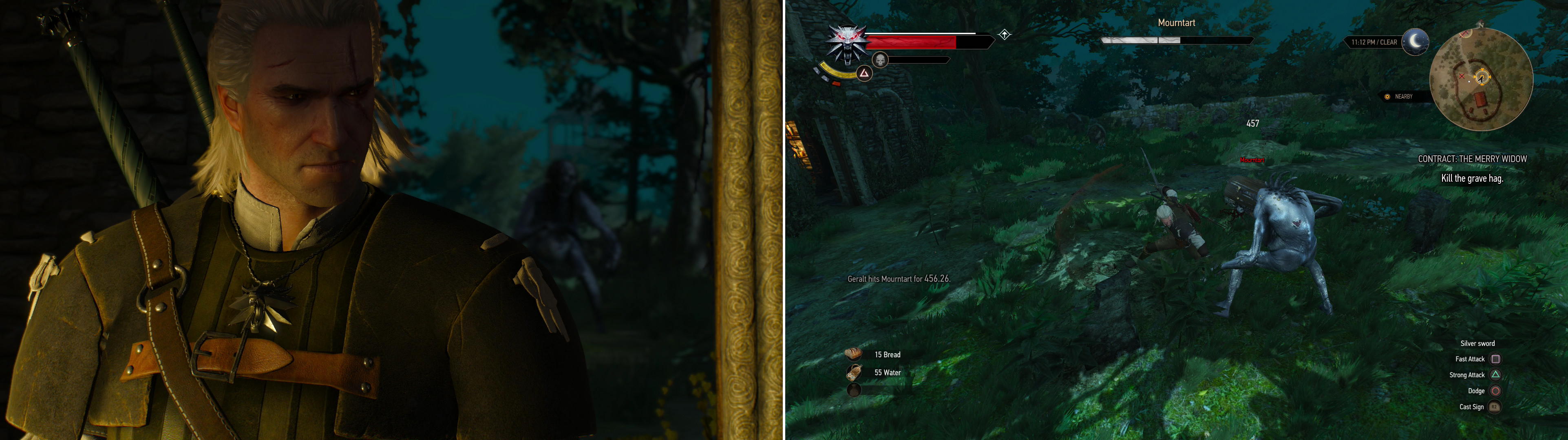 Take the Grave Hag Skulls to lure the beast out into the open (left) then teach her to fear a Witcher’s blade (right).