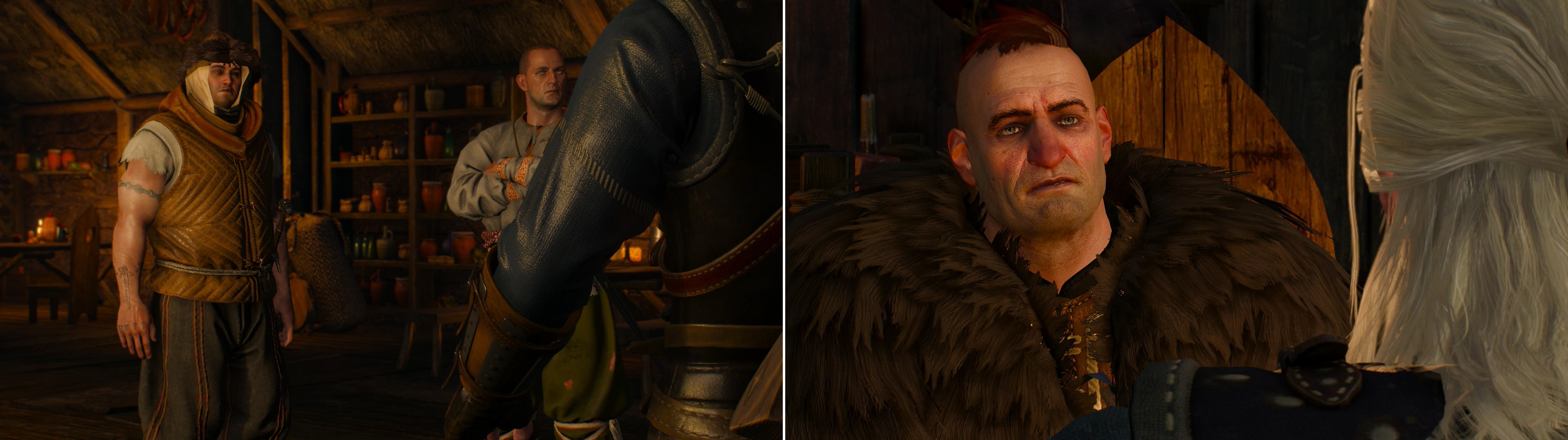 Not all Skelligers are friendly… well, most aren’t, really, but some are even more unfriendly than others (left). A voice of reason in the form of a Skelliger named Jorund can be found, however (right).