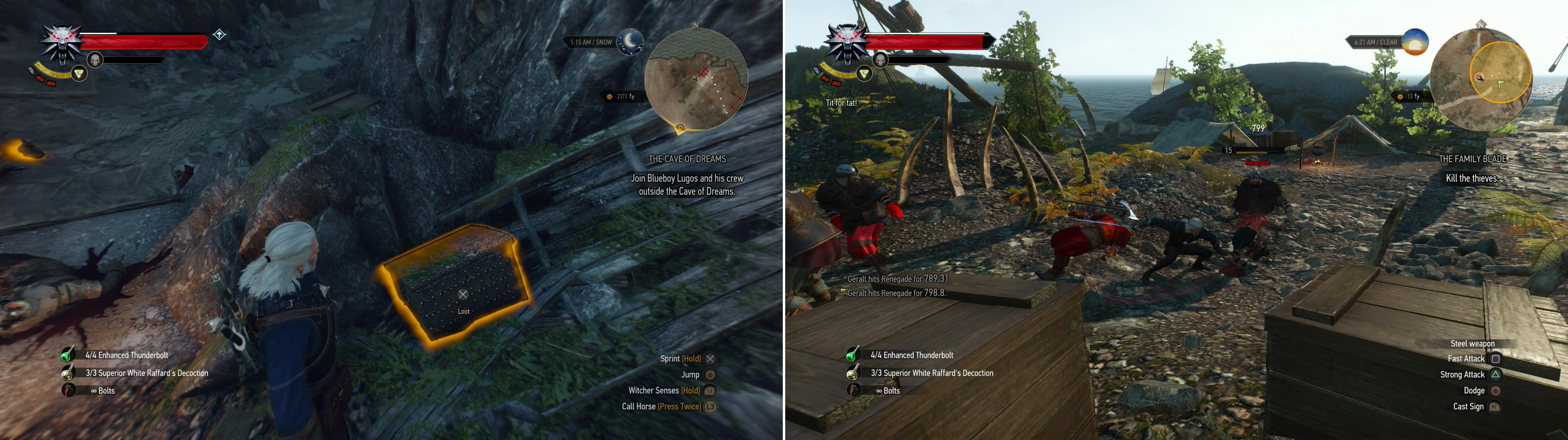 Kill the Bandits along the coast north of the “Giant’s Coast” signpost and loot a chest to find a set of Superior Griffin Diagrams (left). Kill the Bandits at the Whale Graveyard to finally claim the sword “Kuliu” (right).