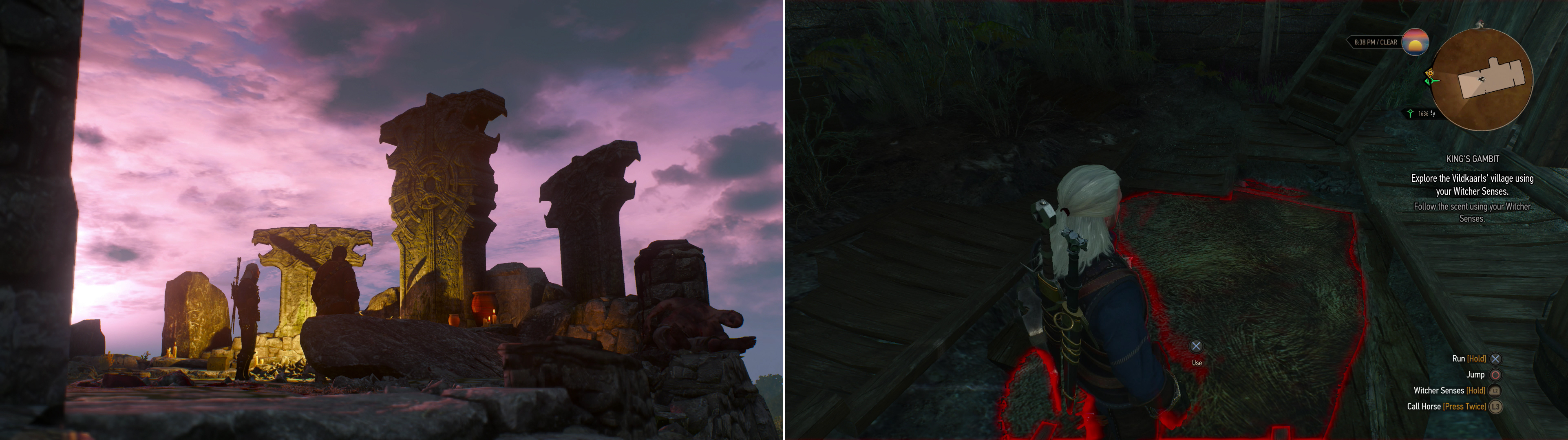 In the village of Fornhala, Geralt and Hjalmar will discover a shrine to Svalblod-a god so fierce, even the Skelligers don’t worship him (left). Find a hidden trapdoor in one of the houses (right).