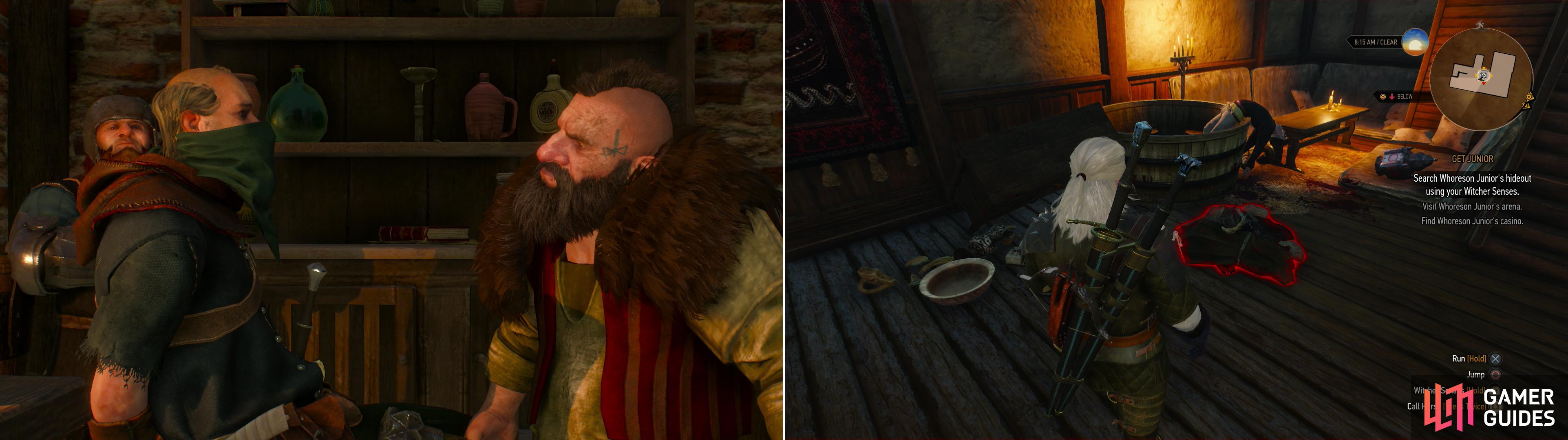 You’ll interrupt Cleaver conducting a bit of “business” (left). Searching Whoreson’s hideout is an exercise in futility - and an example of what happens if you let over-eager Dwarves get to the scene first (right).