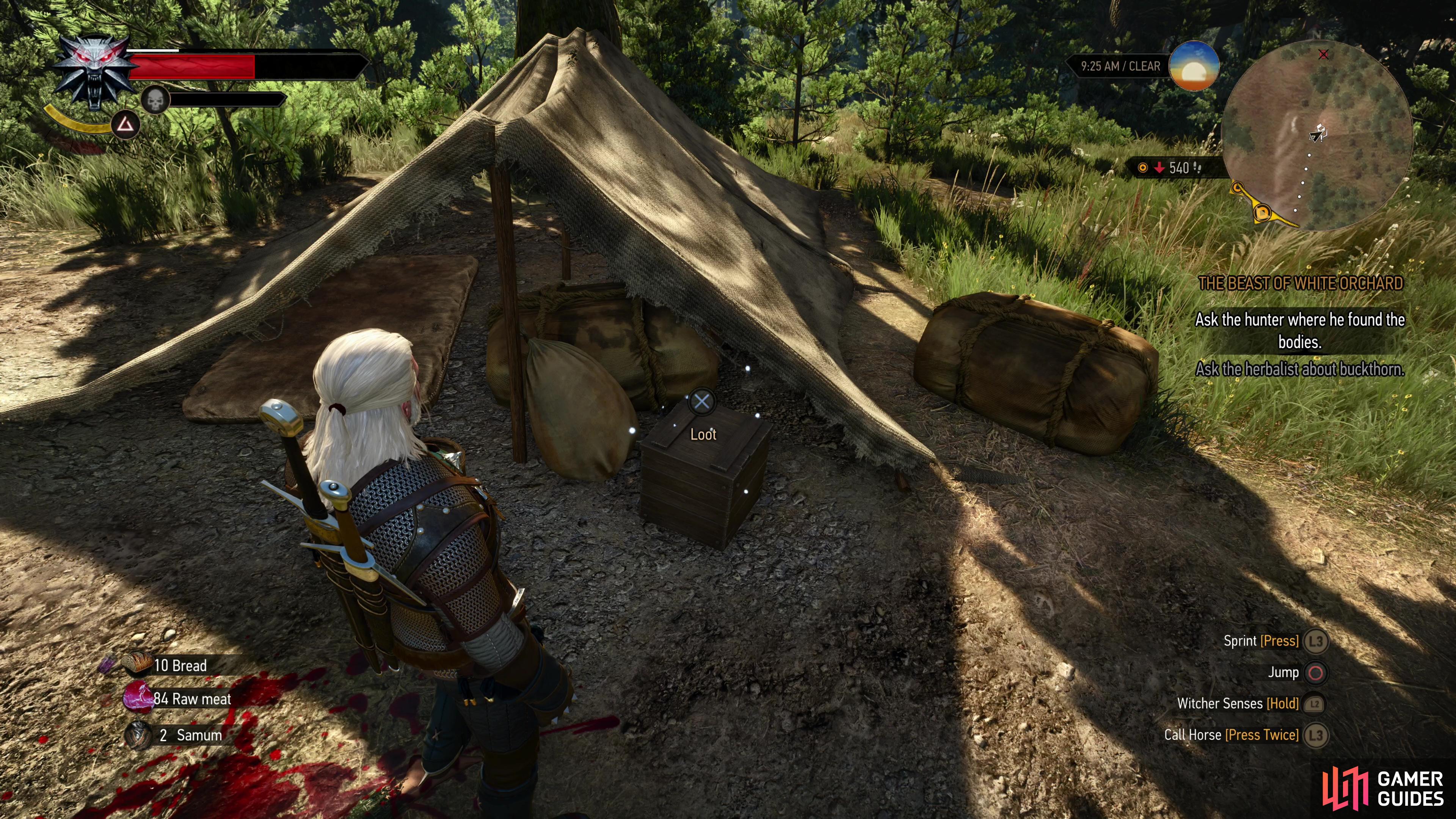 At an isolated camp you’ll find a chest containing the “Spy’s Notes”, which directs you to the same cache as in the treasure hunt “Temerian Valuables”.