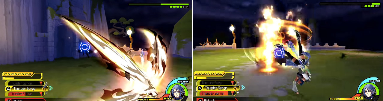 After the Figure has used a big attack (left) there will be a small opening for you to deal some damage. Be quick! You will spend most of the battle dodging like crazy, especially when he turns himself into flames (right).