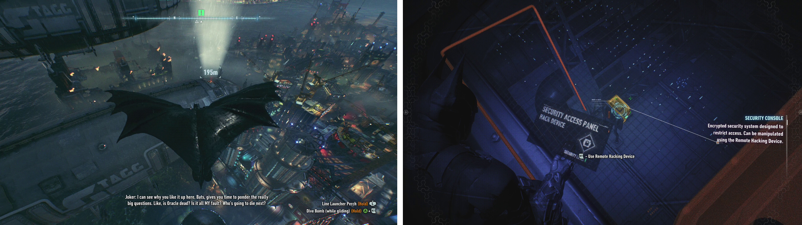Fly down to the airship (left). Use the Remote Hacking Device 9right) to open the hatch to get inside.