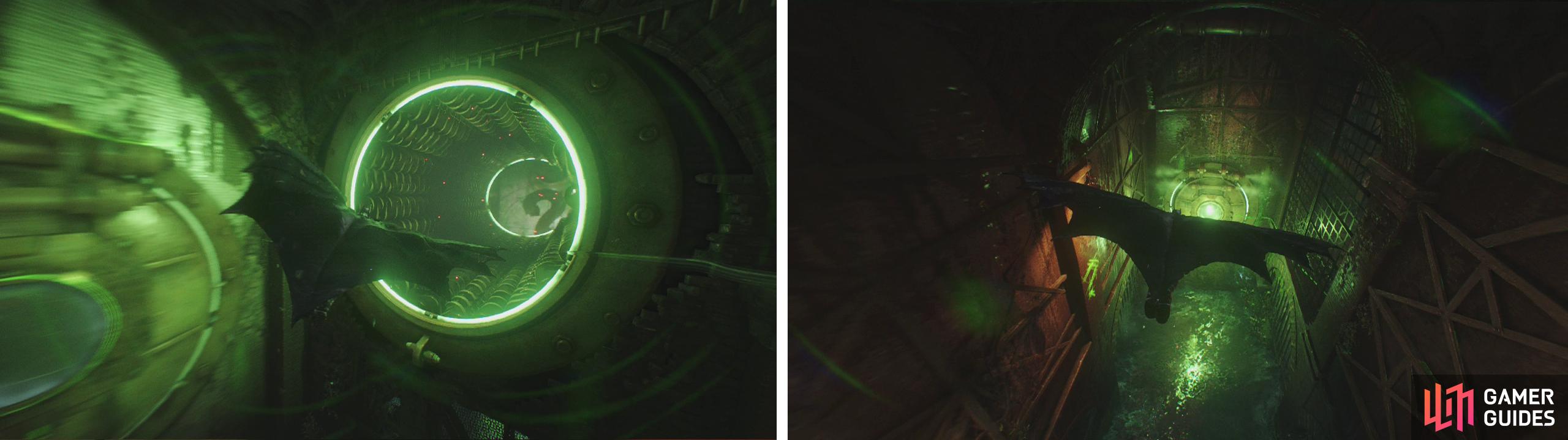 Fly through the circular tunnel on the wall near the second switch (left). On the other side youll find the final pressure plate (right).