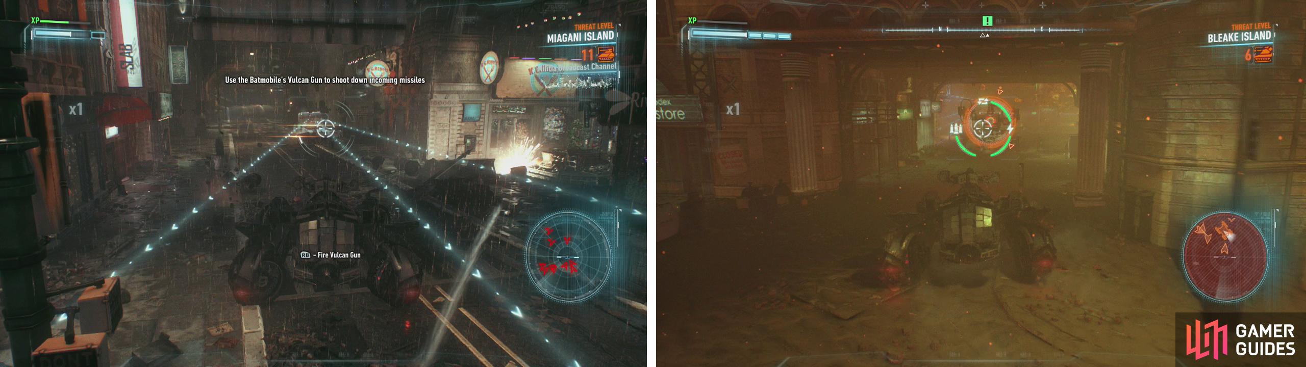 The Diamondback fires three projectiles at once (left). The Cobras can be destroyed by a single shot from behind (right).