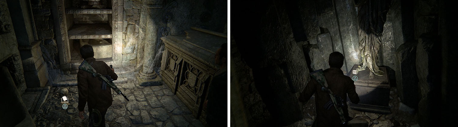 Search the crypt for a Journal Note down the stairs and a treasure in the final area.