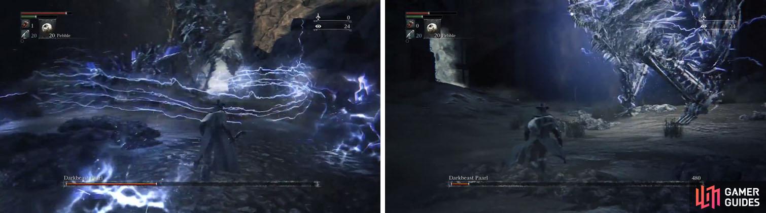 In Phase 2 Paarl’s attacks gain extra waves of lightning damage when he is charged up.