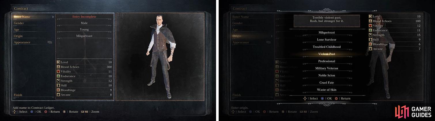 After choosing your appearance you’ll want to pick an Origin for starting stats.