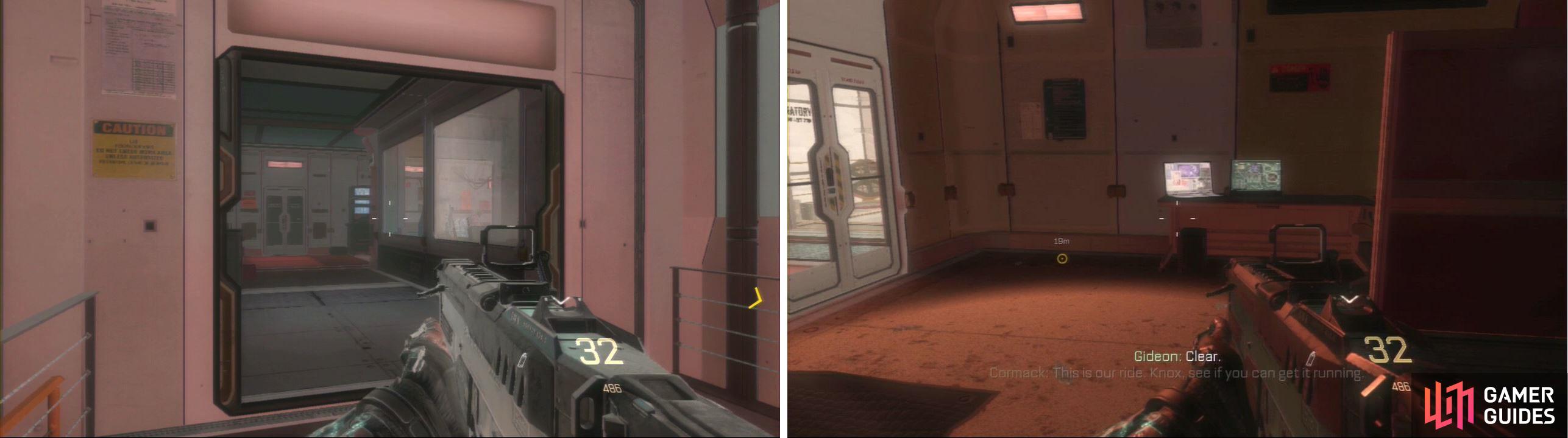 After crossing the area with the AST and when you’re going towards the tank, check the room to the right, break the glass and enter to get your Intel.