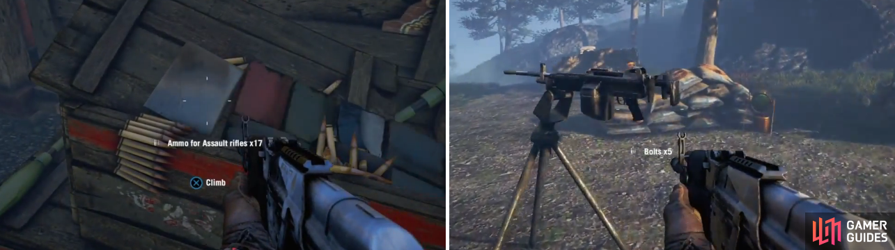 The ammo box will replenish your ammo, should you need more, and the mounted gun will make short work of the Hunters.