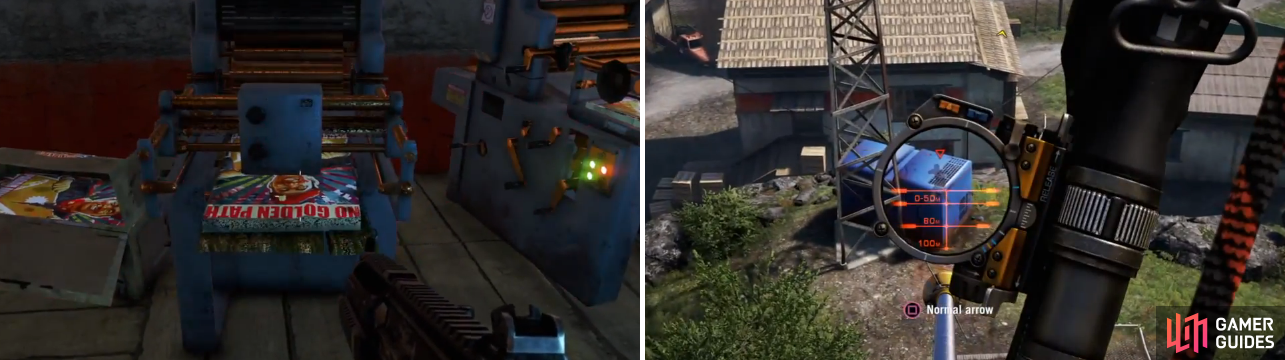 Most of the tools you need to destroy are inside the buildings (left), but a few things are outside of them and don’t appear on the map (right).