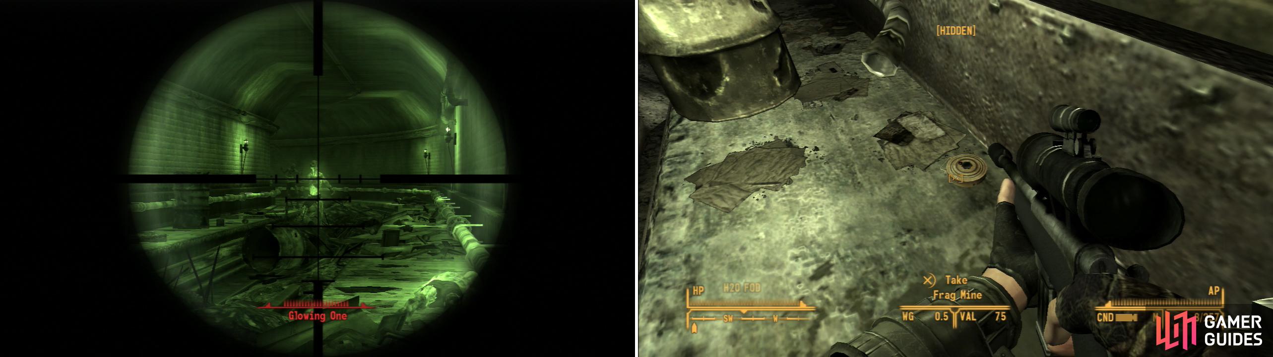 In the train tunne leading to Nellis you’ll encounter two threats; Ghouls (left) and traps (right).
