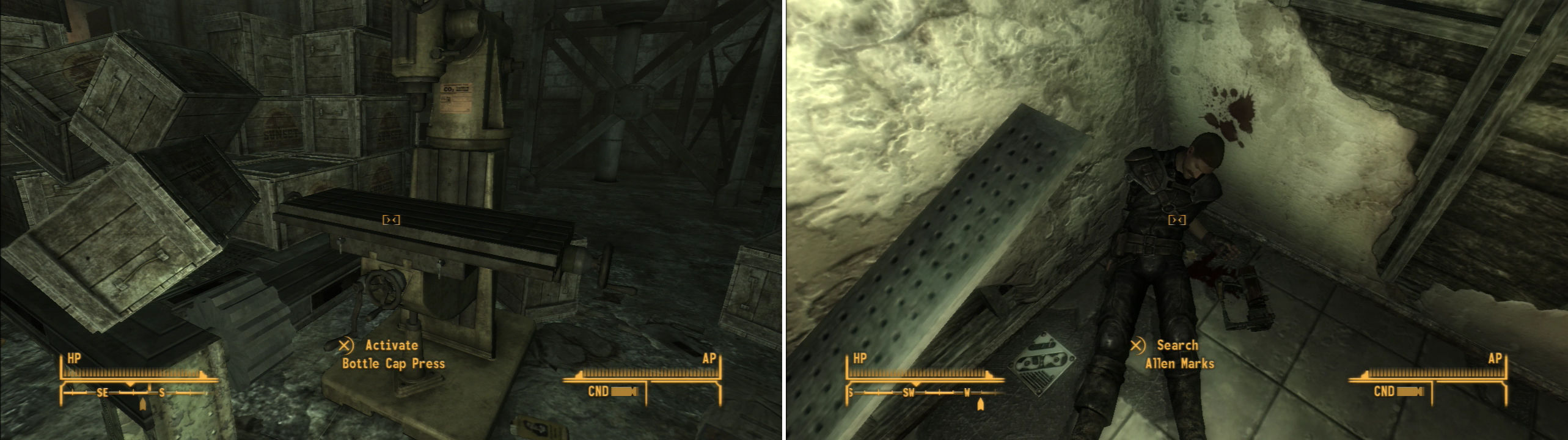 In the shipping area you’ll find the bottle cap press that Alice wants out of comission (left). Allen Marks may have perished in his homocidal quest to obtain Sunset Sarsaparilla Star Bottle Caps, but his loss is your gain (right).