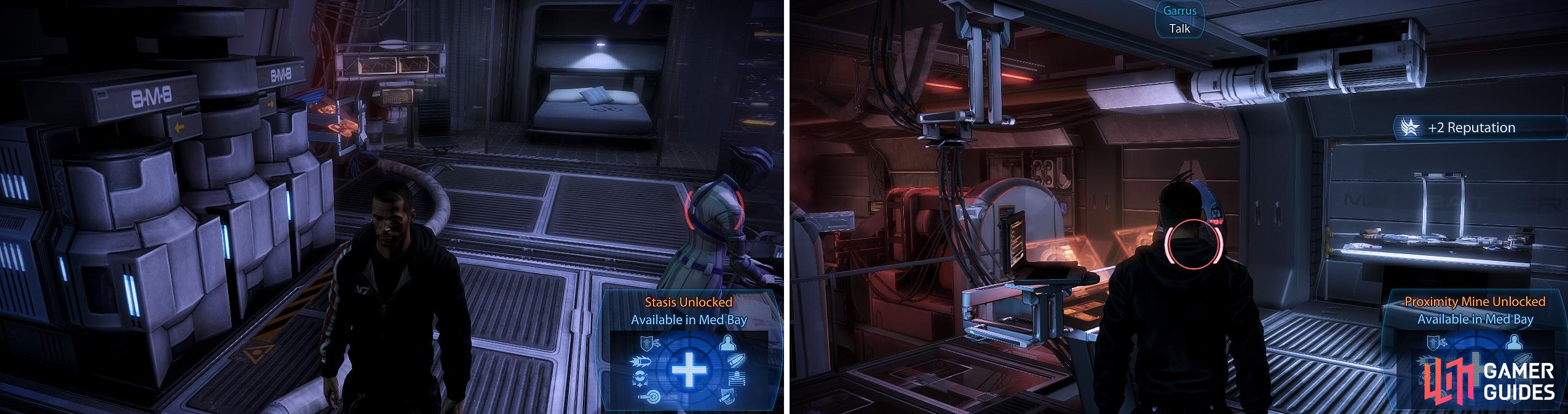 Speaking to Garrus unlocks his Proximity Mine skill provided you’ve diligently spoken to him between missions (right) as well as Liara’s Stasis skill (left).