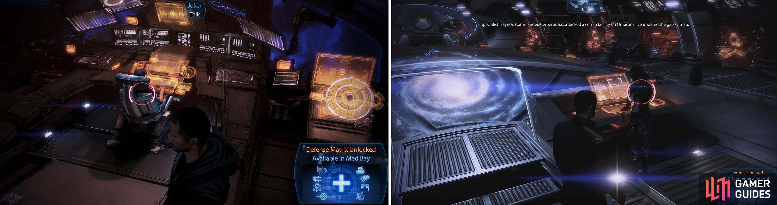 EDI’s Defense Matrix skill (left) can be unlocked and you can also visit Traynor for another N7 mission (right).