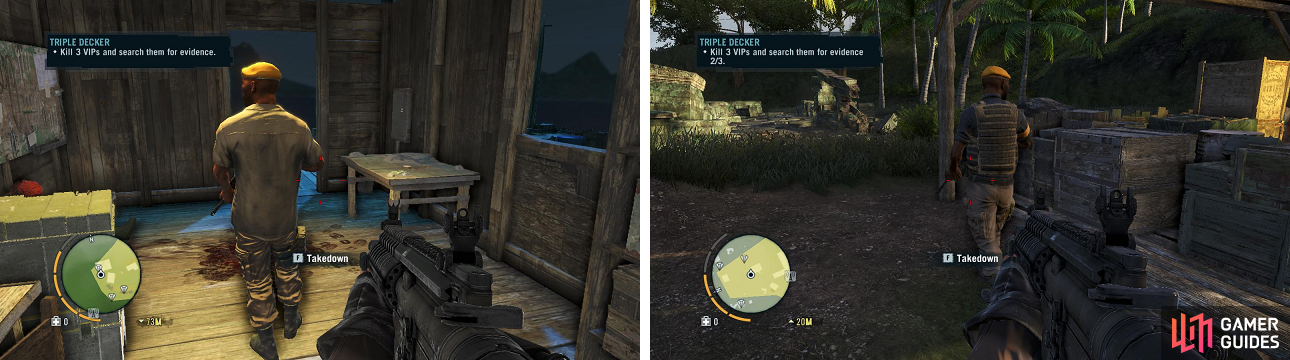 You will need to kill three specific enemies, who are wearing yellow berets, and find a note. While stealth is recommended, you won't fail the mission if you are seen.