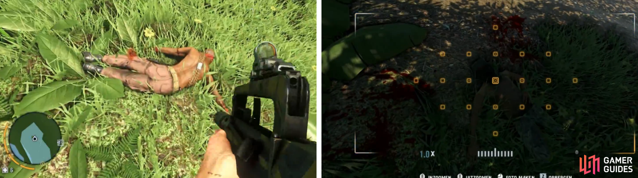 When you take your camera out, the reticle on it will turn a orange-ish color when it spots the dead body, so use that as a clue for its whereabouts.