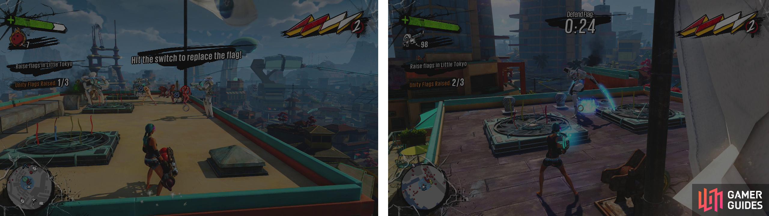 You’ll find the final two flags on rooftops in the Central (left) and Southeast areas (right).