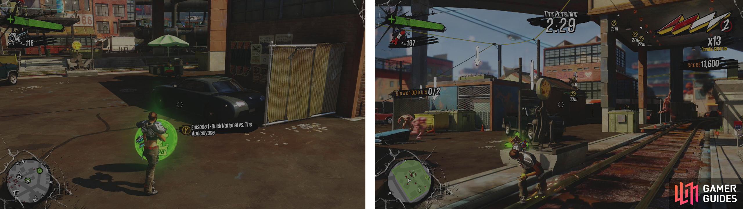 You can start the mission here (left). During the challenge, make use of the pain train switch (right) to clear out large numbers of OD.