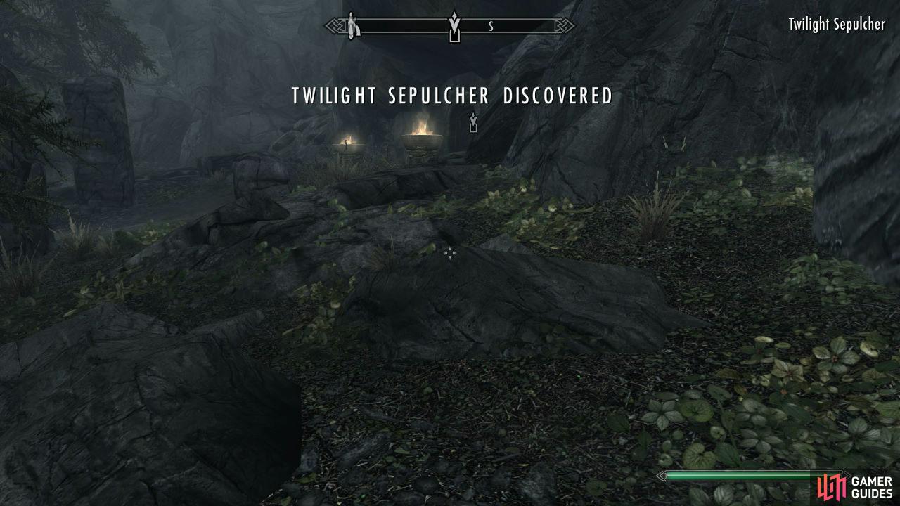 Our goal now is to enter the Twilight Sepulcher so that we can return the Skeleton Key back to Nocturnal. You’ll find the Twilight Sepulcher on the southwest portion of the map (west of Falkreath), so fast travel to the closest place you can and make your way there.