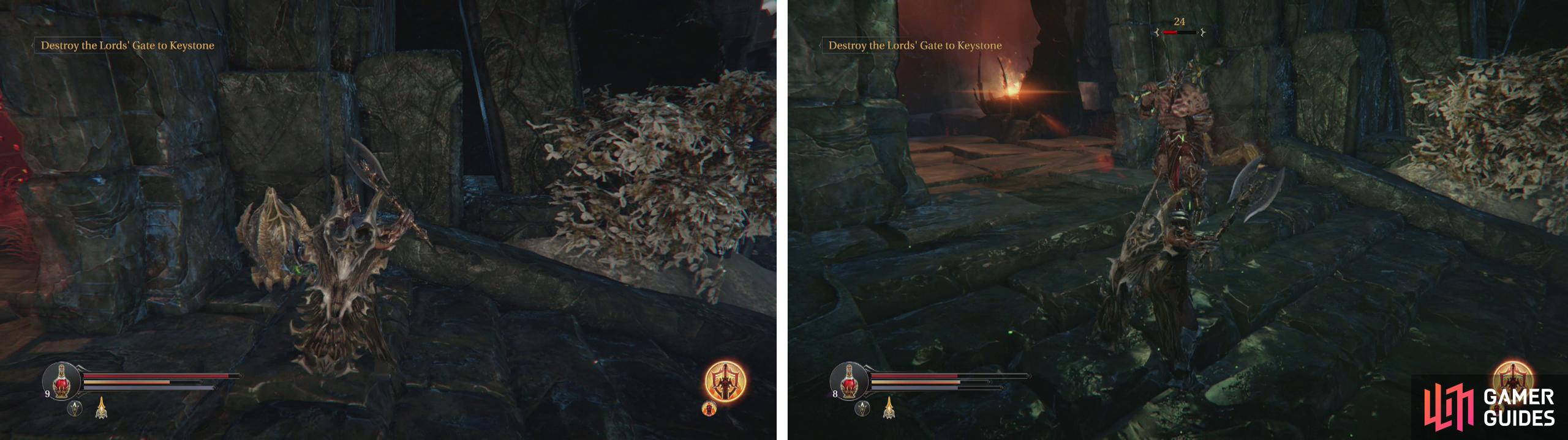 Look just beside the door to the Eternal Flame for the Tyrant heart (left) and then go kill the Tyrant! (right).