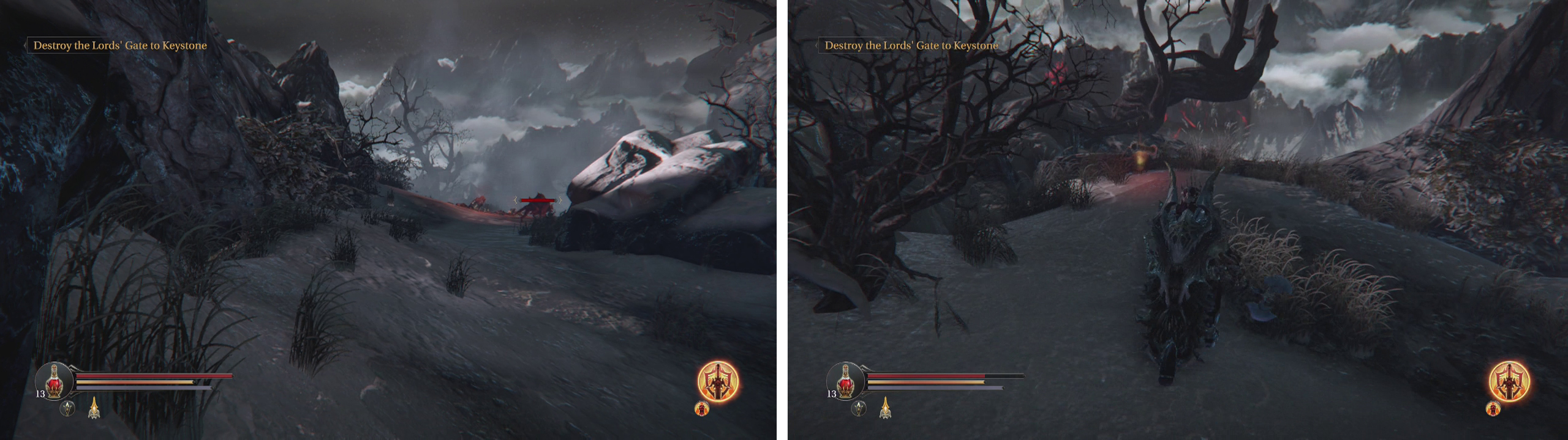 Draw the Demon Hounds down the hill (left) and then look behind where they were located for an Audio Note (right).