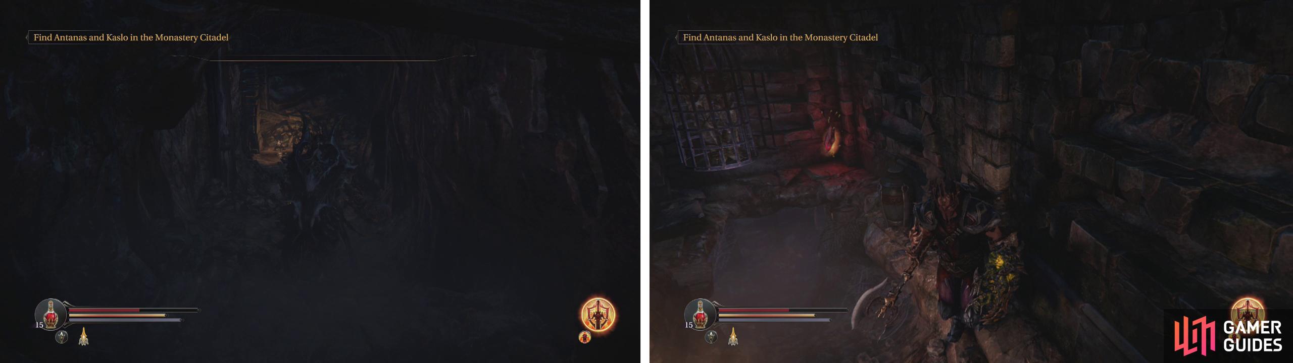 Behind the breakable barricade youll find a tunnel (left) with a pressure plate, secret room and two Human hearts (right).